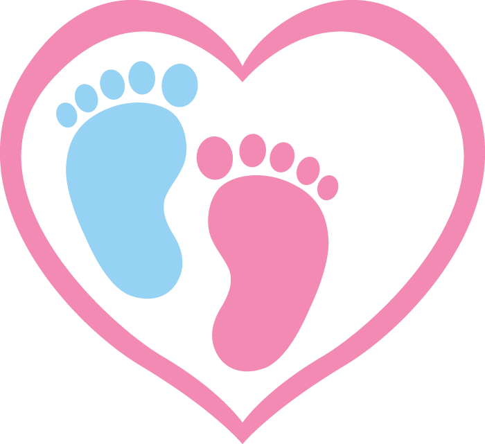 Blue footprint and pink footprint inside a heart shape